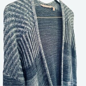 Soft Surroundings Patchwork Blues Open Cardigan Sweater with Pockets Medium
